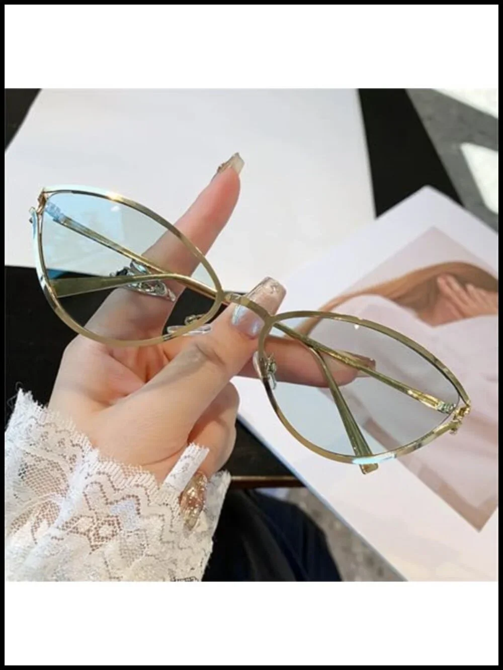 Cat Eye Sunglasses Women Metal Triangle Shades UV400 Oval Eyewear